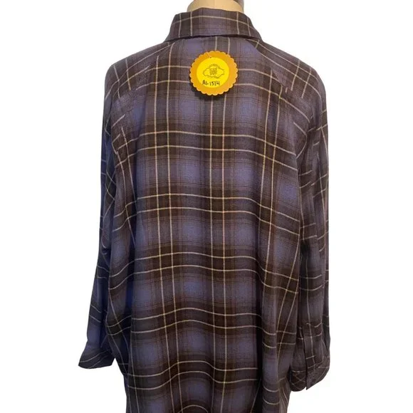 By Together Oversize Blue Plaid Button-Down Shirt S - Picture 3 of 8